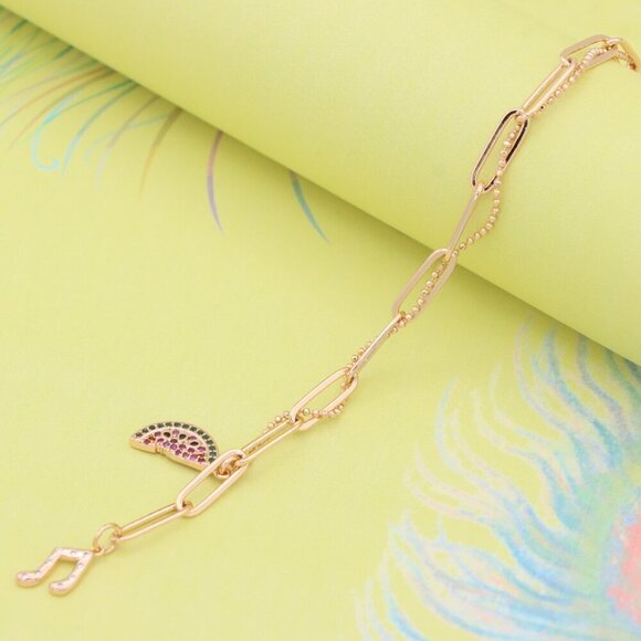 "Trendy Rose Gold Paperclip Chain Bracelet with Bead Detailing, XPBL0837 - Picture 5 of 13